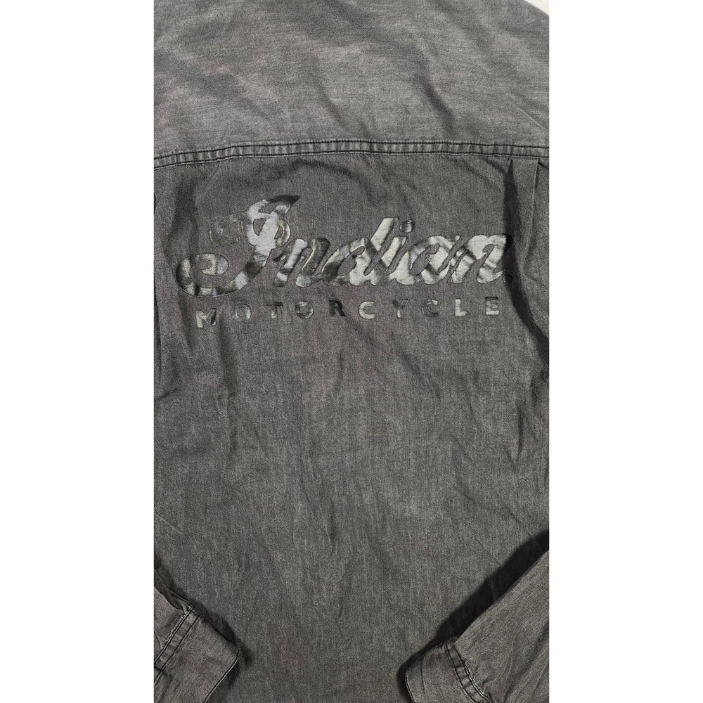 Indian Motorcycle Mens Gray Acid Wash Denim Button Down Shirt Large Graphic M - Picture 5 of 11